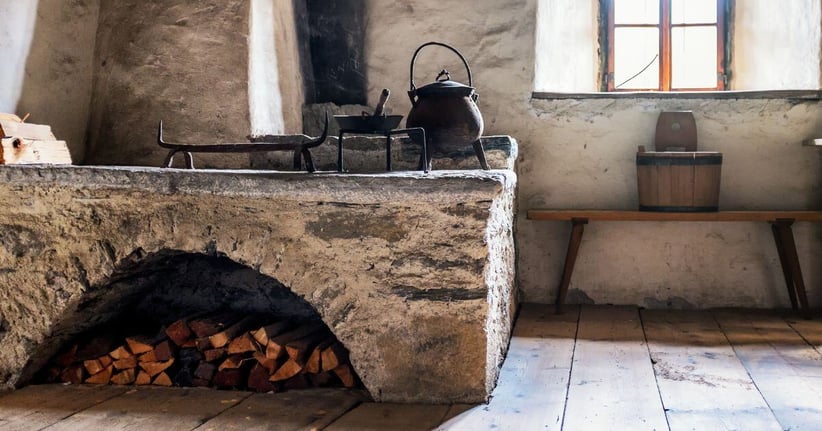 old wood burning stove in house