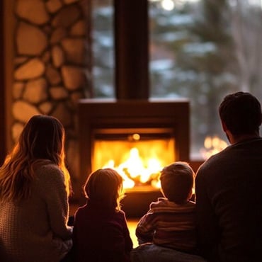 Family infront of a fire